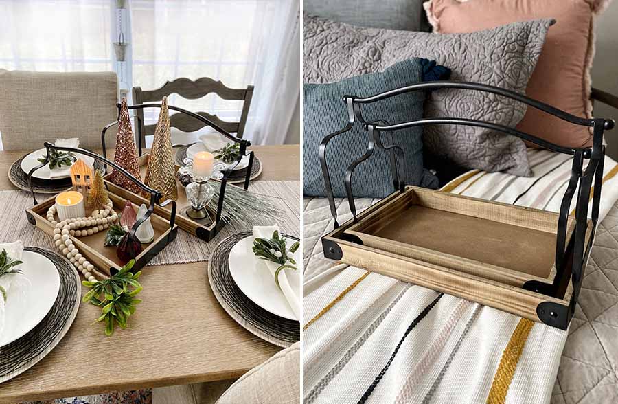 Modern Architectural Wooden Trays with Handles, Set of 2