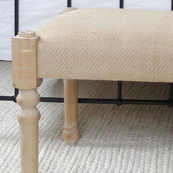 Wood and Burlap Cushioned Bench