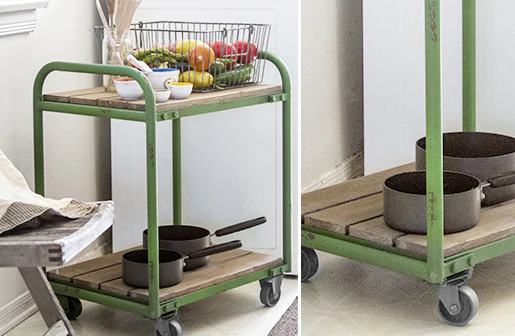 Distressed Wood and Metal Rolling Cart
