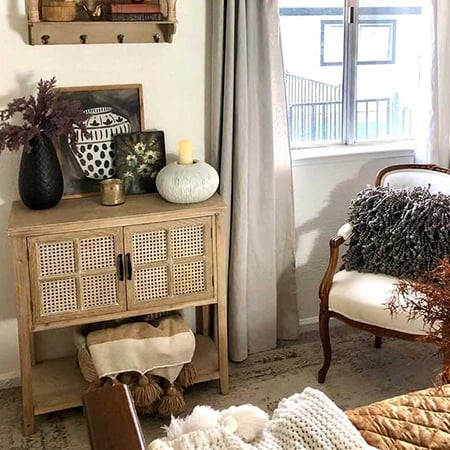 French Cane Wooden Storage Table