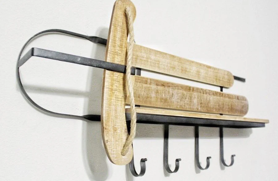 Retro Wood and Metal Sled Wall Shelf