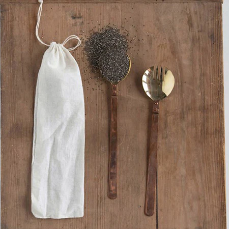 Brass Salad Servers in Drawstring Bag, Set of 2