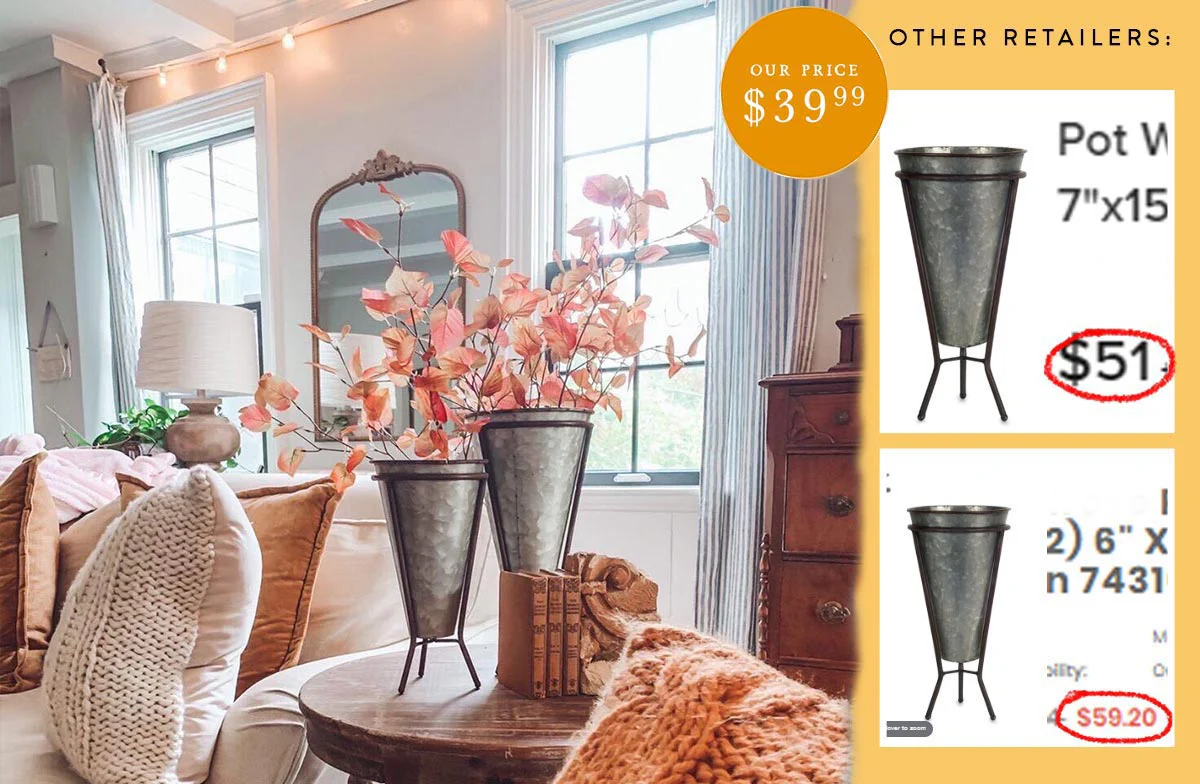 Funneled Galvanized Standing Planters, Set of 2