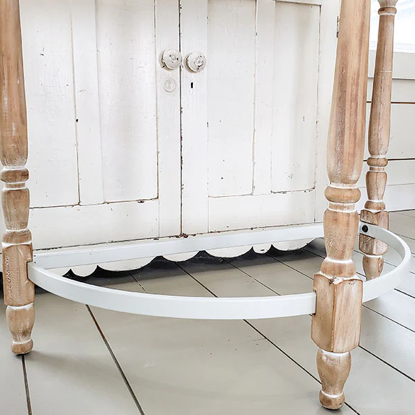 Whitewashed Wooden Half Moon Table with Metal Accents