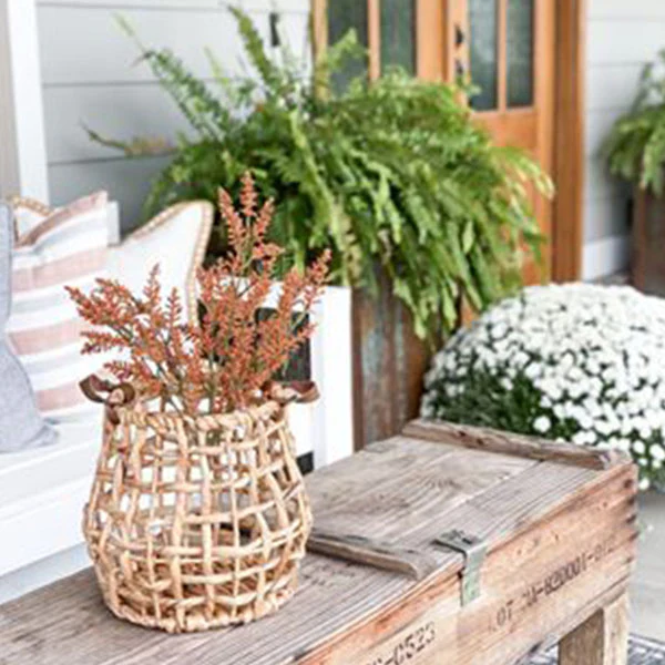 Natural Hyacinth Baskets with Leather-like Handles, Set of 2