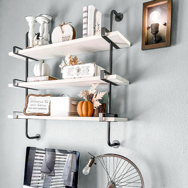 3-Tier Industrial Wood Wall Shelf