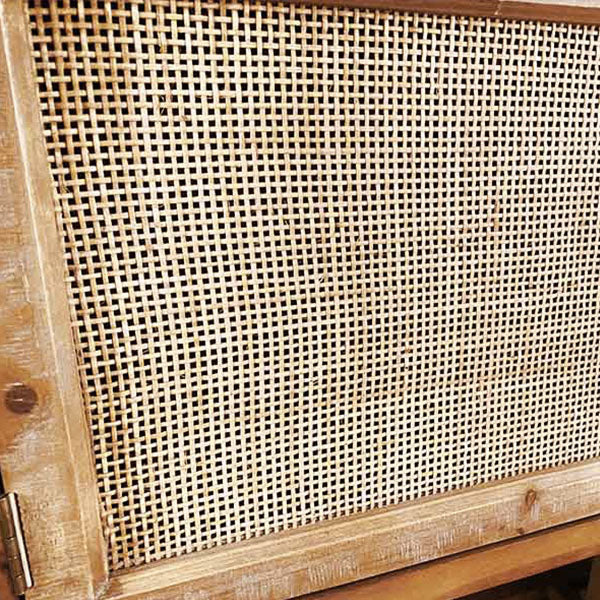 Wood and Rattan Storage Table