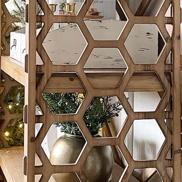 Large Natural Wooden Geometric Bookshelf