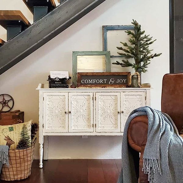 Distressed White Buffet Table