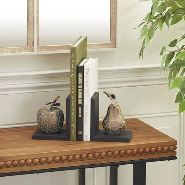Bronze Metal Fruit Bookends, Set of 2