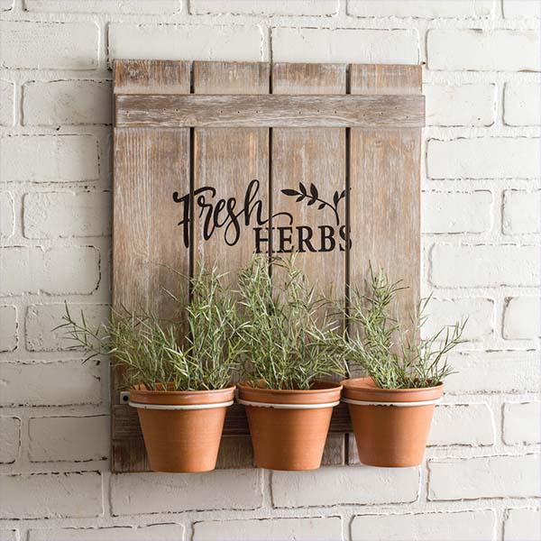 Fresh Herbs Fence Post Sign with Pots