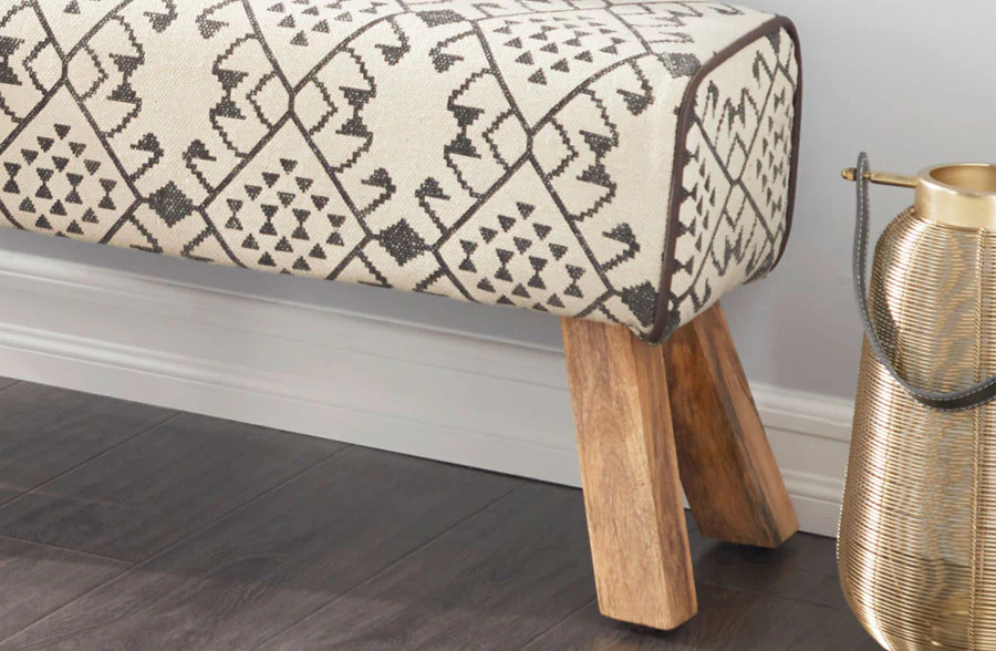 Boho Farmhouse Fabric Accent Bench