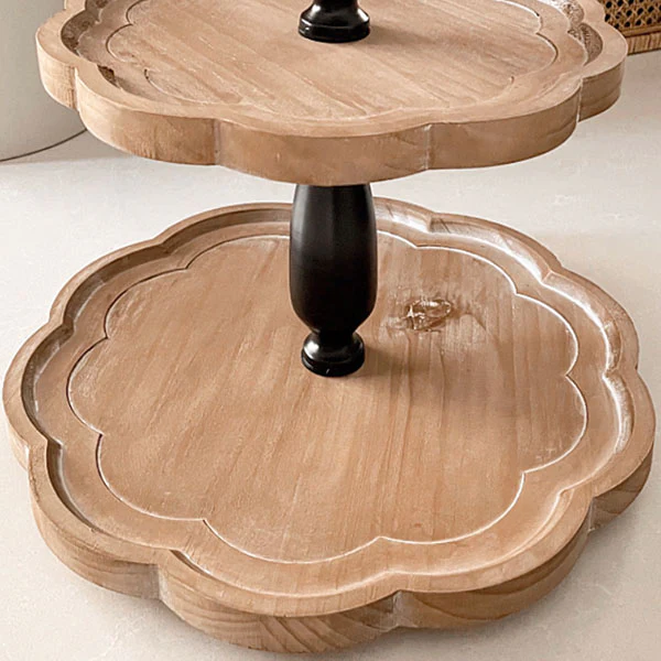 Scalloped Wood Two Tiered Display Tray