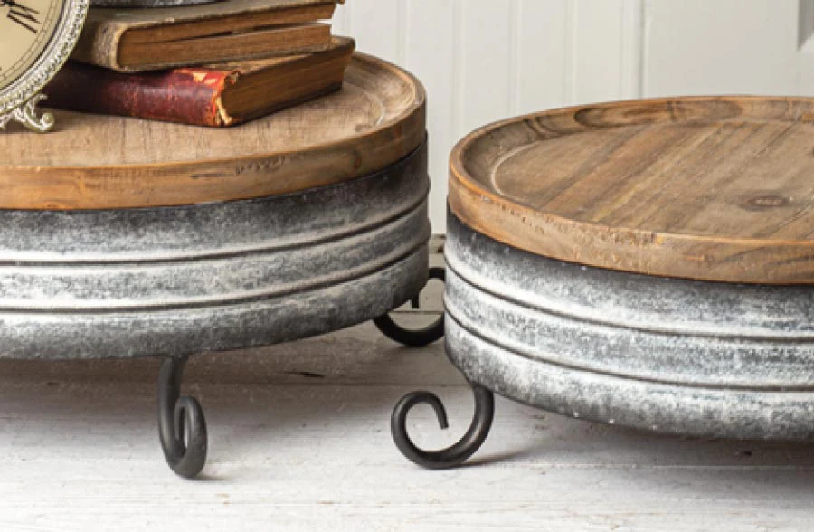 Round Metal Risers with Wooden Tops, Set of 2