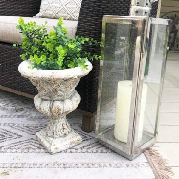 Distressed Carved Garden Urn