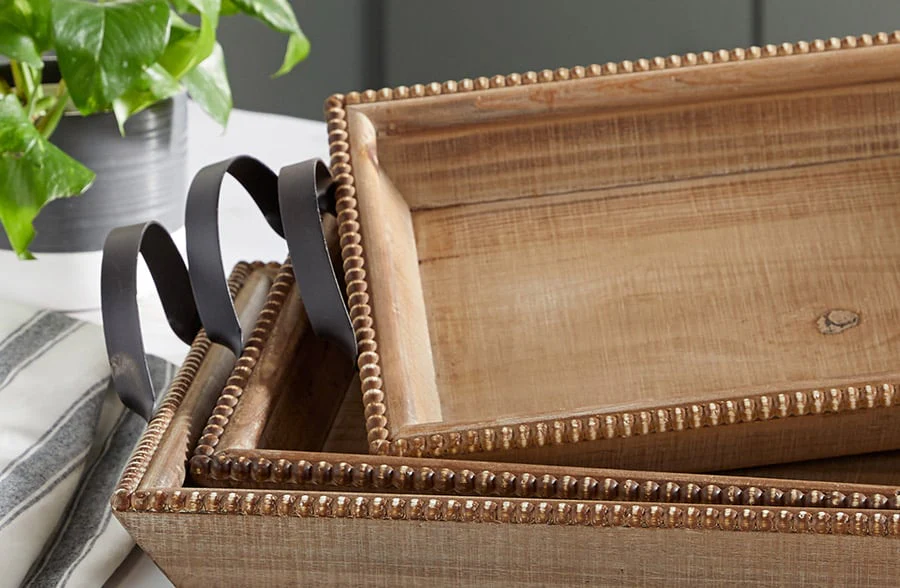 Beaded Edge Wooden Nesting Trays, Set of 3