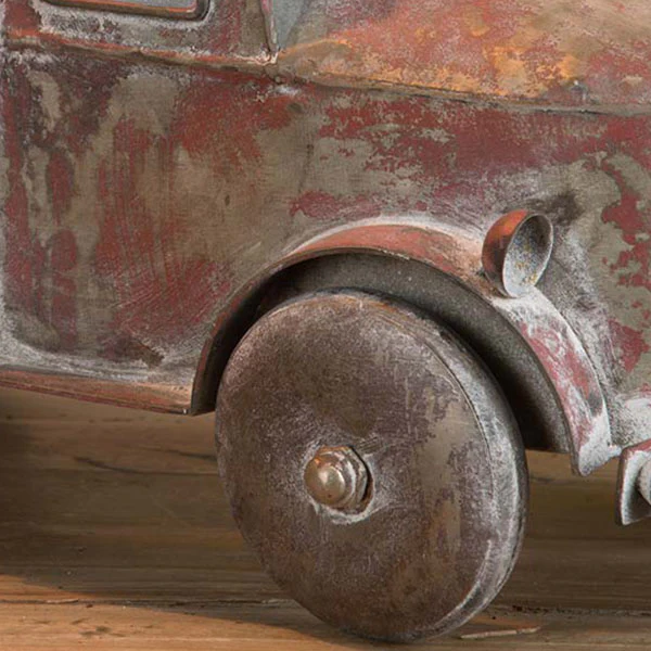 Distressed Metal Antique Finish Red Truck