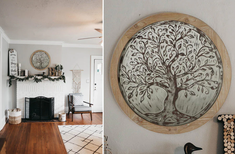 Wooden Framed Embossed Metal Wall Medallion