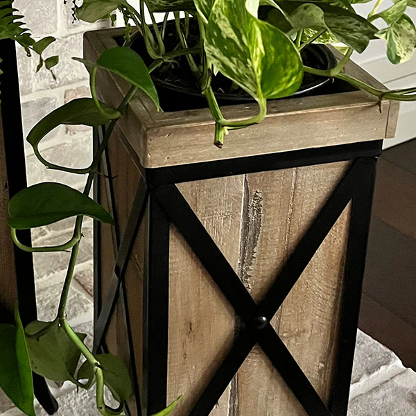 Tall Crisscross Wood and Metal Planters, Set of 2