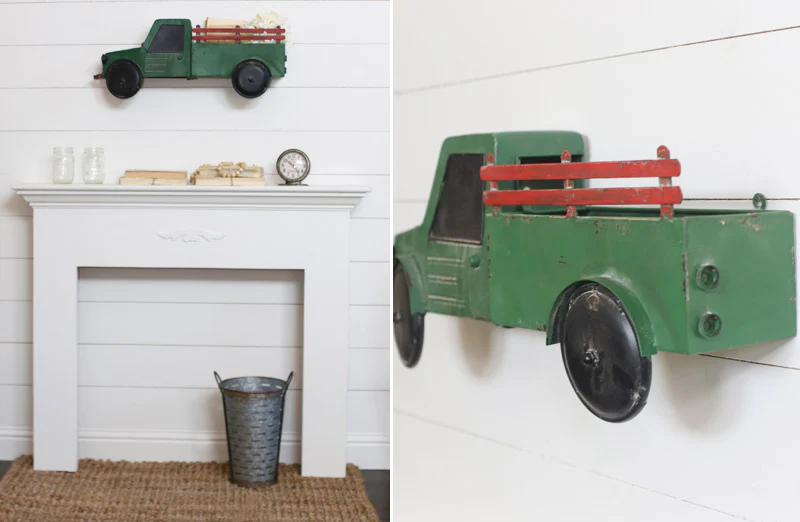 Distressed Green Truck Wall Shelf