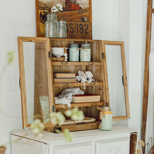 Wooden Baker's Display Wall Cabinet