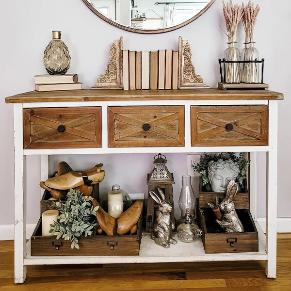 Stackable Vintage Wooden Decorative Storage Boxes, Set of 4