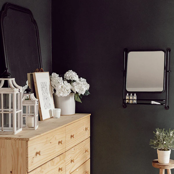 Industrial Swivel Mirror with Shelf