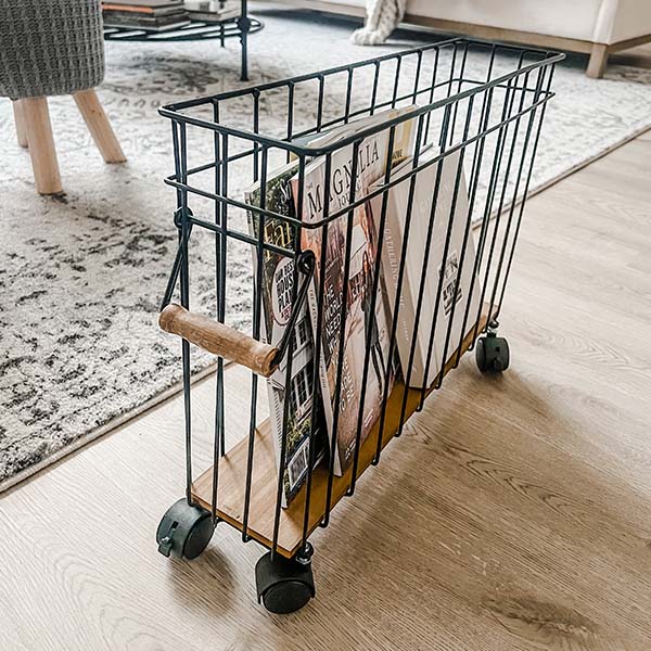 Utilitarian Wood and Metal Farmhouse Rolling Storage Cart