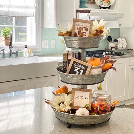 Three-Tiered Galvanized Serving Tray with Handle