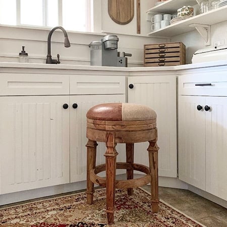 Leather Patchwork Wooden Stool