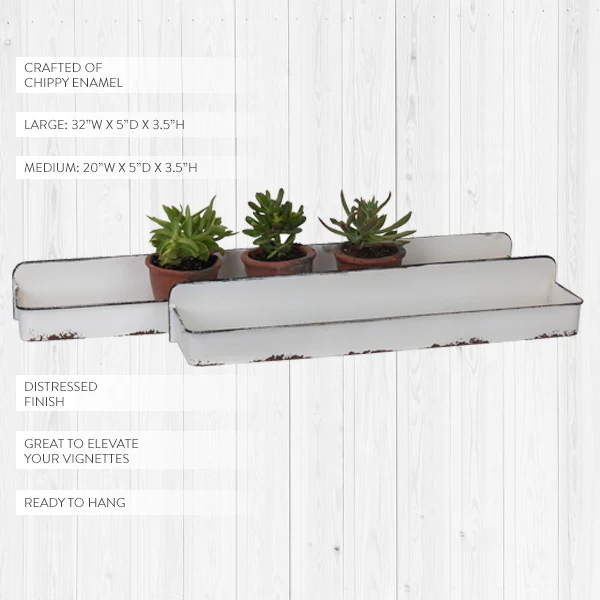 White Distressed Metal Wall Shelves, Set of 2