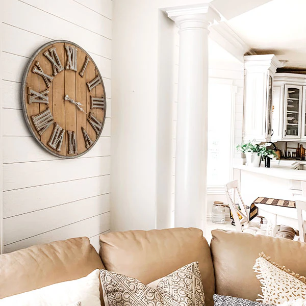 Wood and Galvanized Metal Roman Numeral Clock