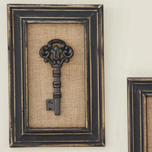 Wooden Framed Antique-Inspired Keys, Set of 2