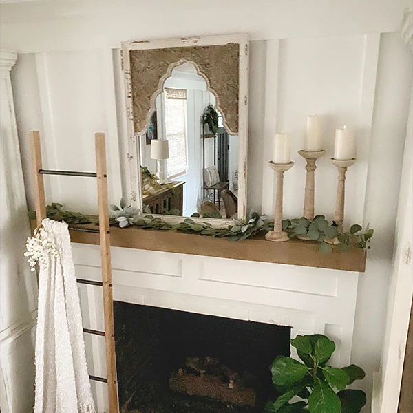 HUGE Scalloped Mirror with Distressed Wooden Frame