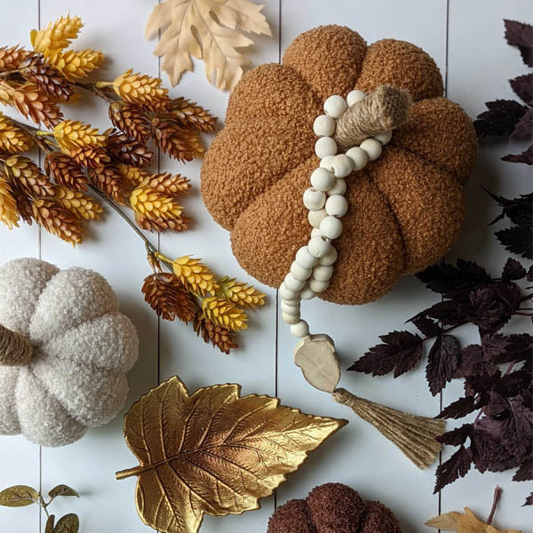 Paulownia Wood Bead Loop Garland with Fall Icon and Jute Tassel, Set of 4