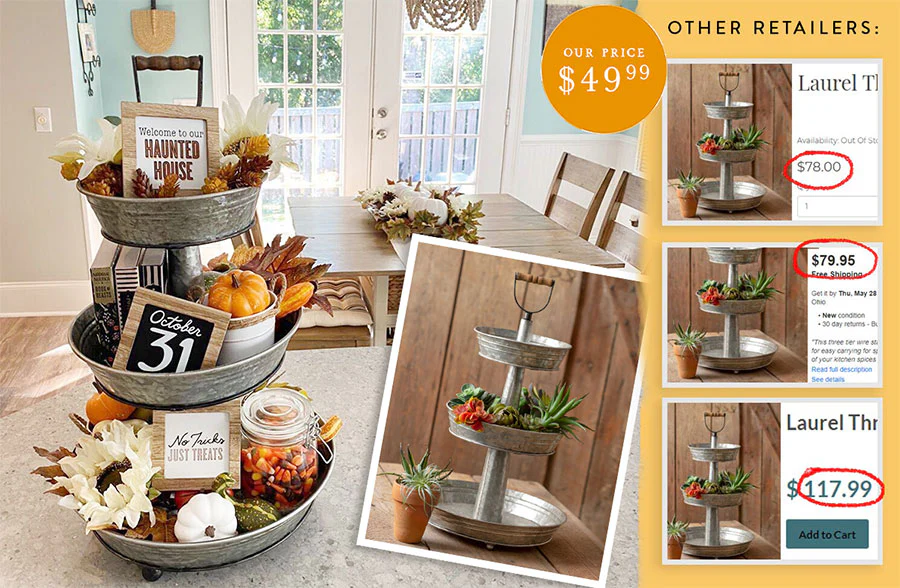 Three-Tiered Galvanized Serving Tray with Handle