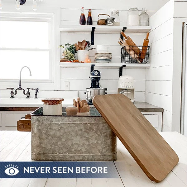 Galvanized Metal Storage Caddy with Wooden Lid