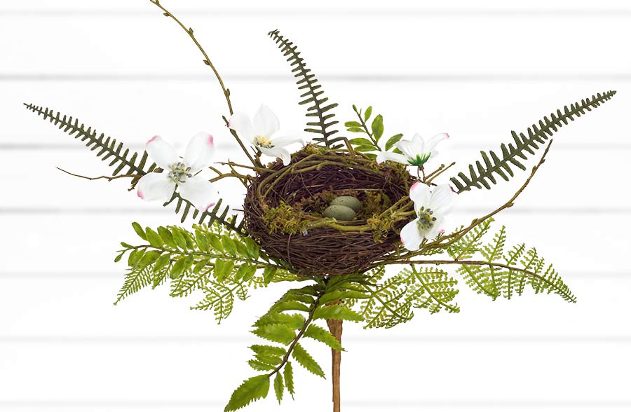 Bird Nest with Fern and Dogwood, Set of 2