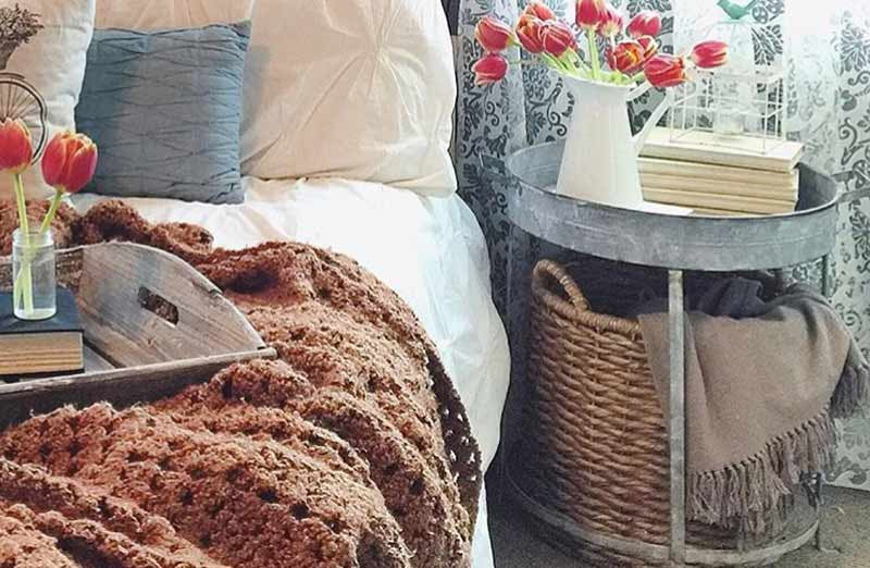 LARGE Galvanized Round Tray Tables  Set of 2