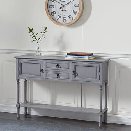 Gray Wash Wooden Console Storage Table