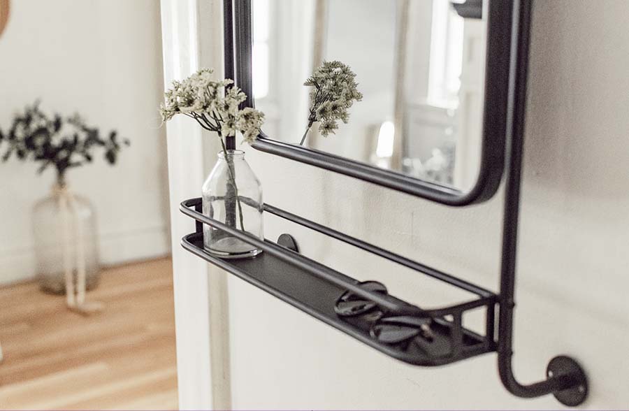 Industrial Swivel Mirror with Shelf