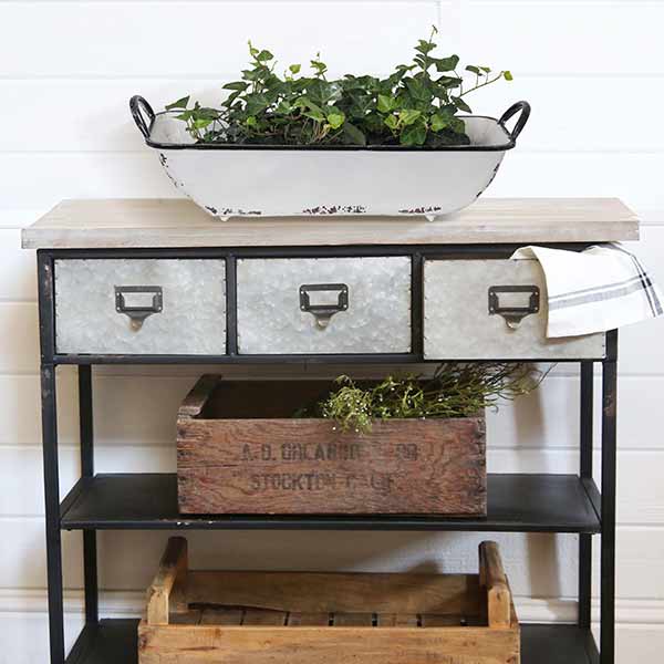 *LARGE* Distressed White Rectangle Enamel Tray