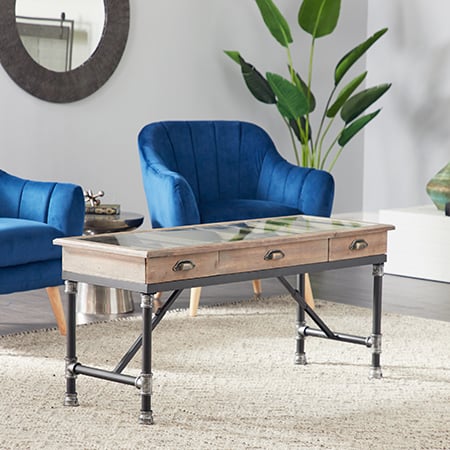 Glass Top Storage Coffee Table