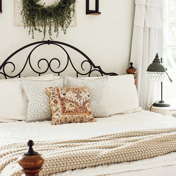 Hand Blocked Cotton Antique Victorian Print Pillow