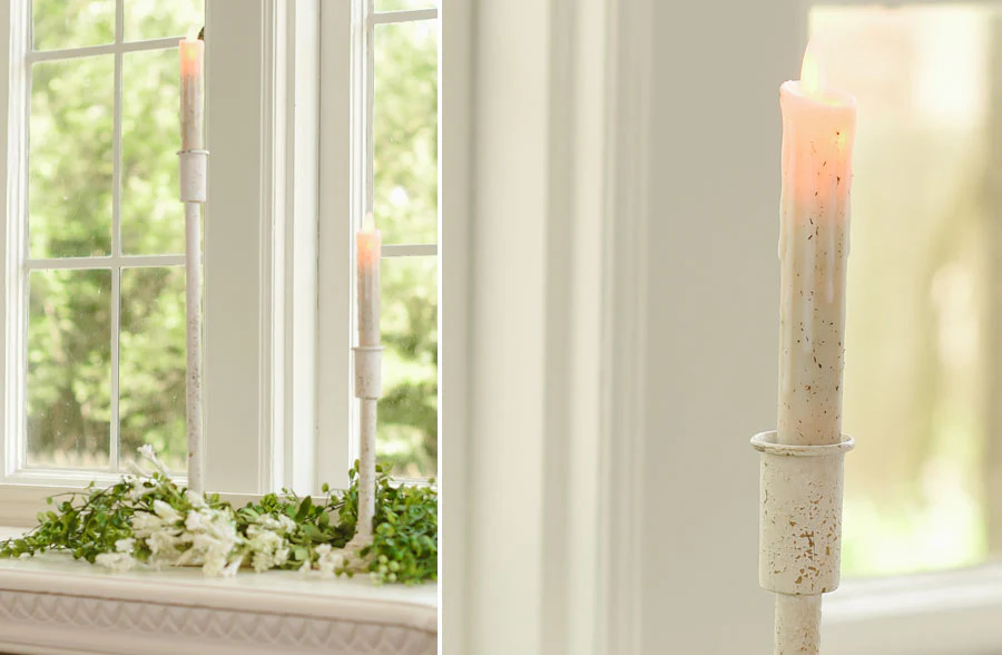 Chippy White Taper Candlesticks, Set of 2