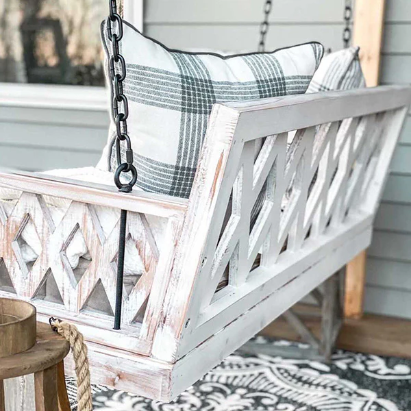 Whitewashed Cushioned Porch Swing