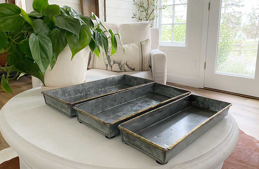 Galvanized Metal Trays, Set of 3