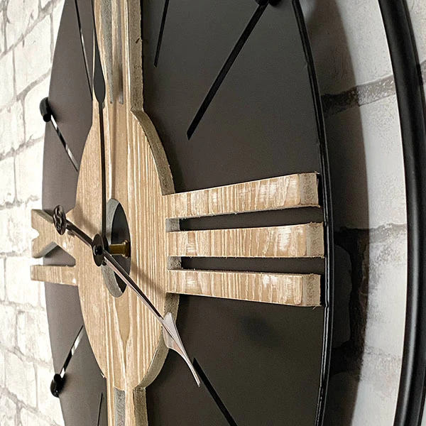 Metal and Wood Roman Numeral Wall Clock