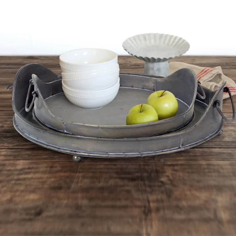 Distressed Metal Round Nesting Trays  Set of 2