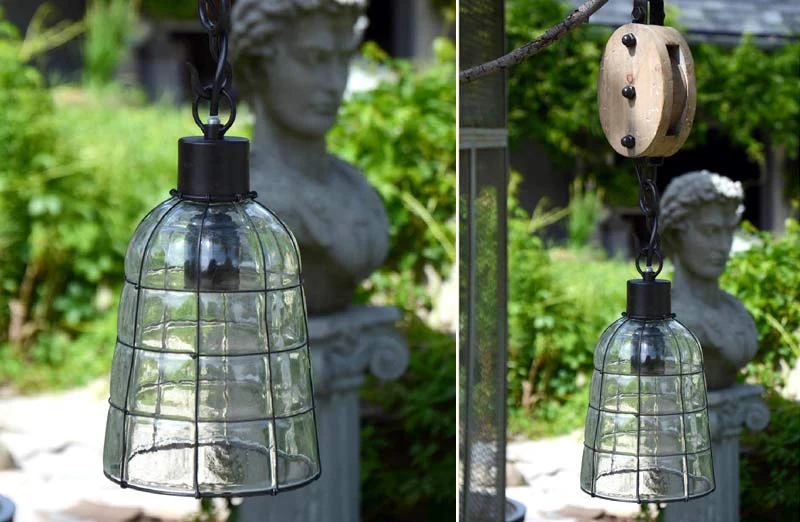 Wire Wrapped Glass Pulley Pendant